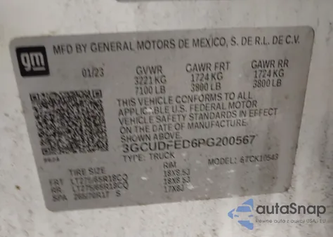 2023 Chevrolet Silverado 1500 4Wd Short Bed Lt Trail Boss from USA, damaged, VIN 3GCUDFED6PG200567